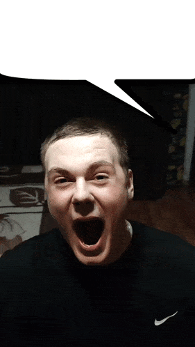 a man with his mouth open wearing a nike sweatshirt