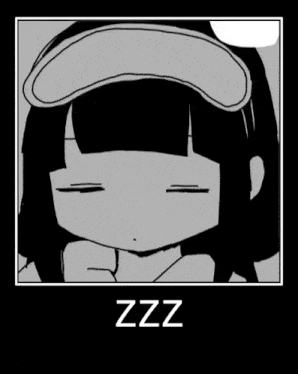 a black and white drawing of a girl wearing a sleep mask with the word zzz below it .
