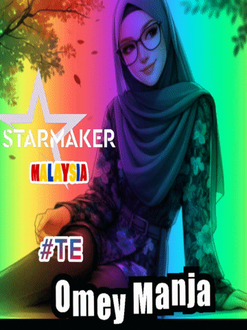 a colorful poster with a woman in a hijab and glasses and the name omey manja