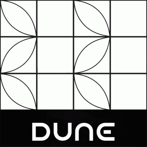 a black and white logo for dune with a leaf pattern