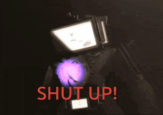 a video game screen says shut up in red letters