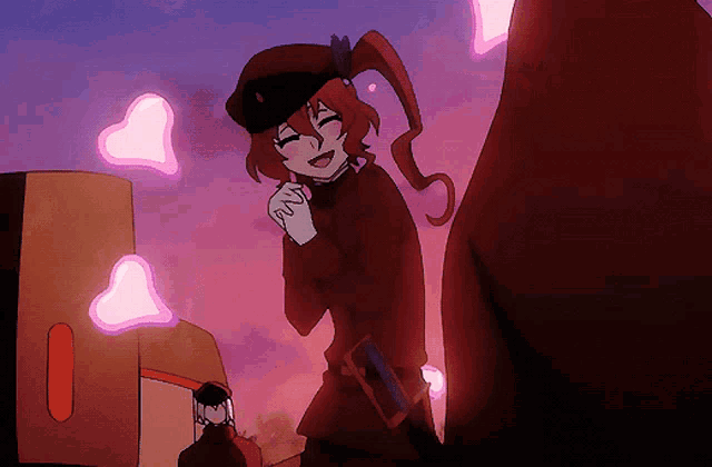 a cartoon of a girl with red hair and a red hat
