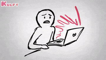 a drawing of a person laying down with a laptop and an envelope flying in the air