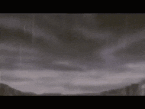 a painting of a cloudy sky with rain coming down from the clouds .