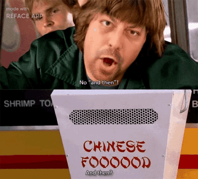 a man says no and then next to a box that says chinese foodood and then