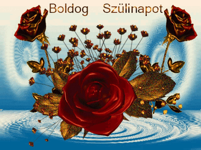 a greeting card that says boldog szullinapot with a red rose in the center