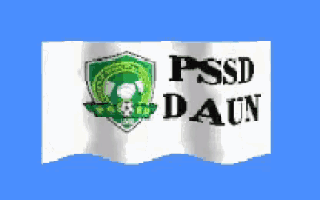 a pssd daun flag is waving in the wind on a blue background