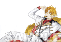 a drawing of a man laying down with the word sample behind him