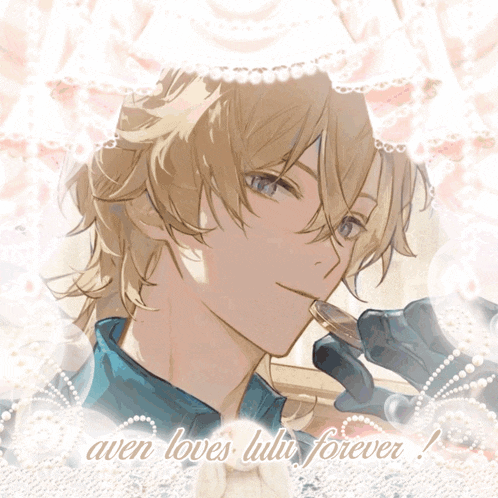 a picture of a man with the words " aven loves lulu forever " on it