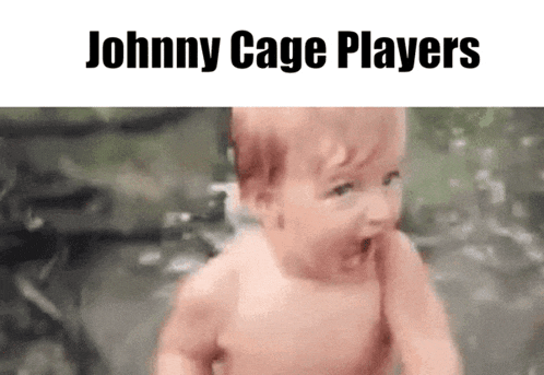 a baby is screaming in the water with the words johnny cage players above it