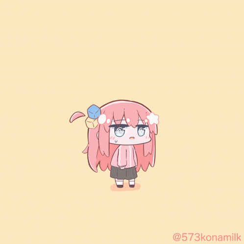 a drawing of a girl with a cube in her hair and the letters d on her head
