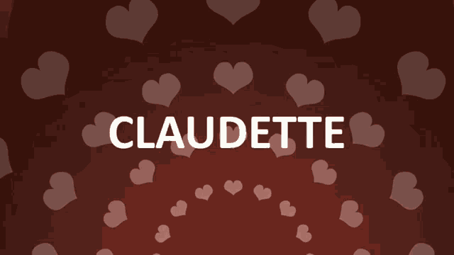 the word claudette is on a red background with hearts