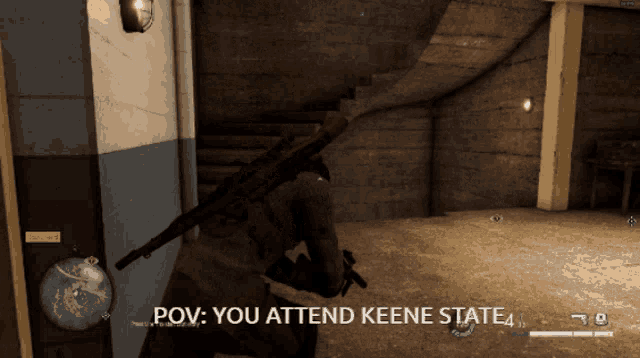 a screenshot of a video game that says pov you attend keene state