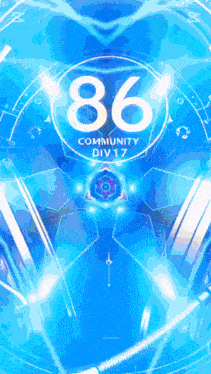 a blue background with the number 86 and the words community div 17