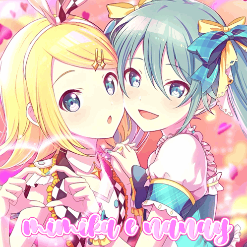 a picture of two anime girls with the words " minify away " on the bottom right