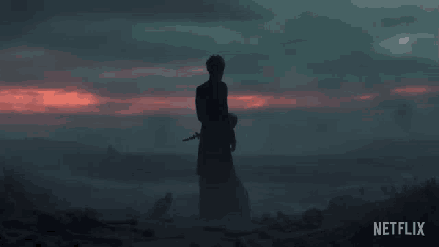 a silhouette of a person holding a sword with a netflix logo in the bottom right corner