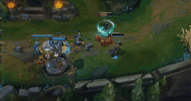 a league of legends game is being played with a purple light coming out of it