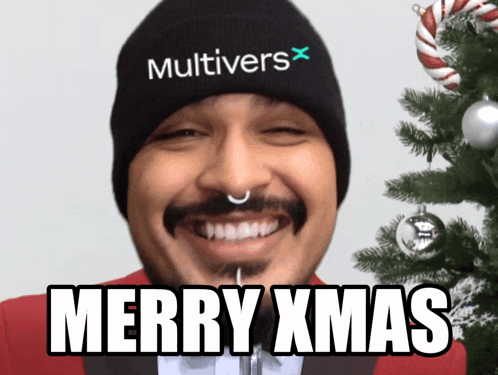 a man wearing a hat that says " multivers " on it