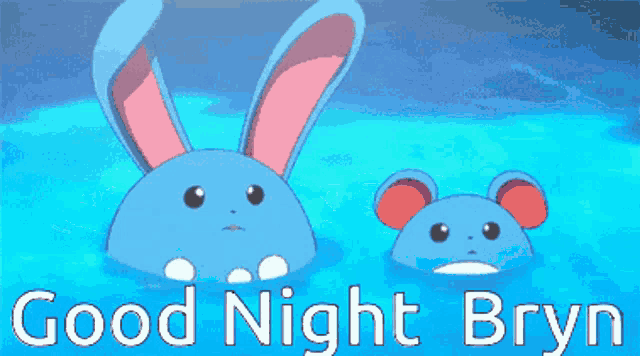 a blue background with a drop of water and the words " good night bryn "