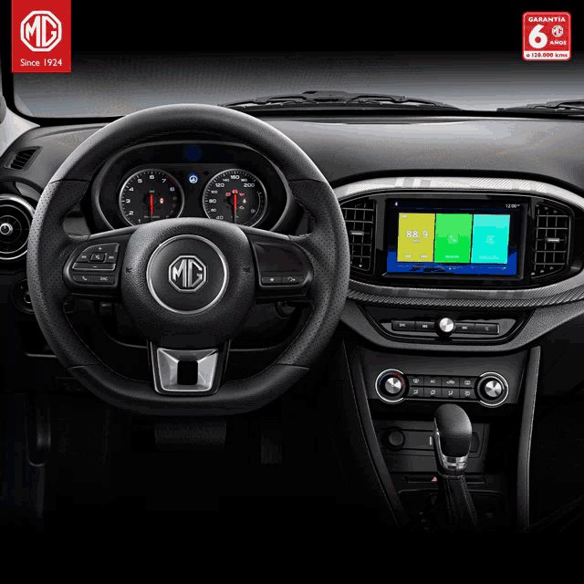 a car with a md logo on the dashboard