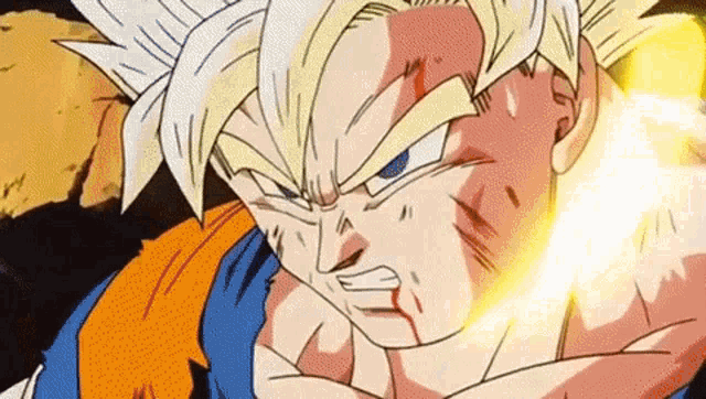a close up of a cartoon character 's face with a yellow light coming out of his mouth .
