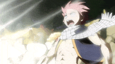 a shirtless anime character with a scarf around his neck is screaming