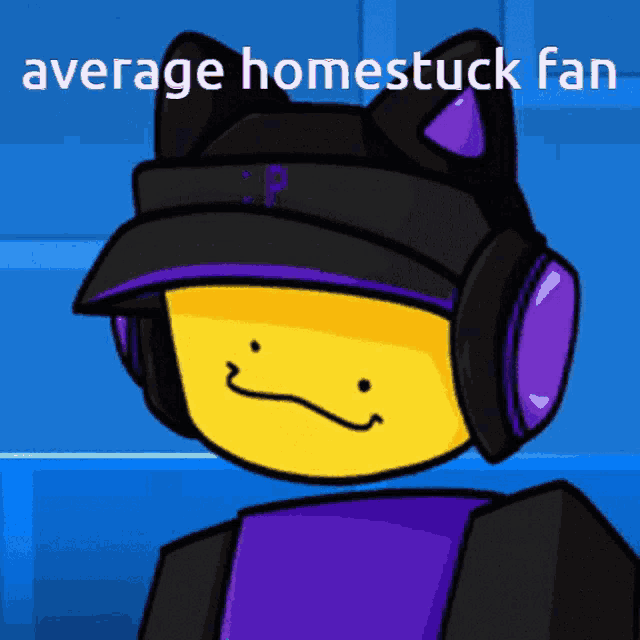 a cartoon of a person wearing headphones and a hat that says average homestuck fan