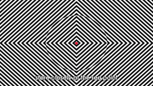a black and white optical illusion with the words " stare closely at the red point "