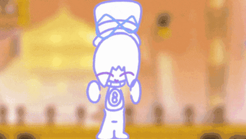 a cartoon drawing of a person with the letter b on their neck