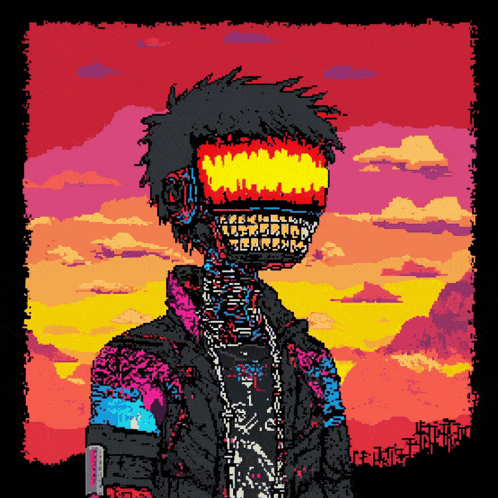 a pixel art drawing of a man with a huge mouth