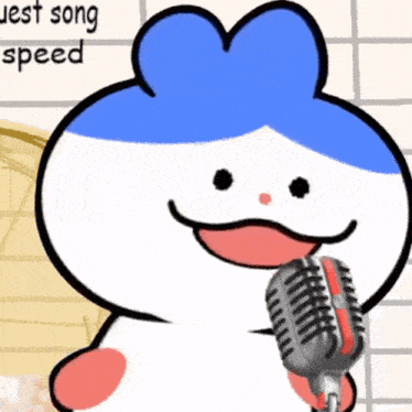 a cartoon character is singing into a microphone with the words guest song speed behind it