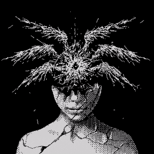 a black and white drawing of a person 's head with a bullet hole in it