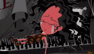 a cartoon of a woman laying on a piano with the letter l above her head