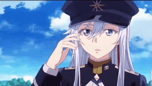 a girl with long white hair is wearing a black hat .