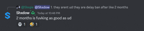 a screenshot of a conversation between shxdow and sinqie