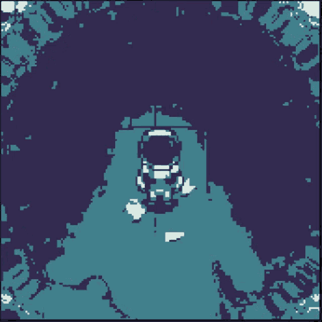 a pixel art image of a person in a space suit
