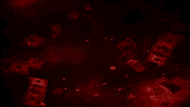 a bunch of 100 dollar bills are falling in the dark