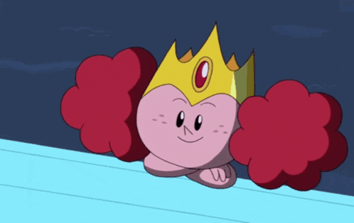 a cartoon character wearing a crown and a heart behind him