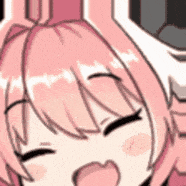 a close up of a pink anime girl 's face with her eyes closed and a heart in her mouth .