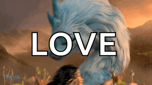 the word love is on a poster with a blue monster