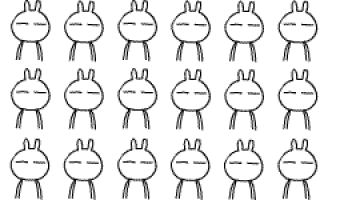 a black and white drawing of a bunch of rabbits with their eyes closed