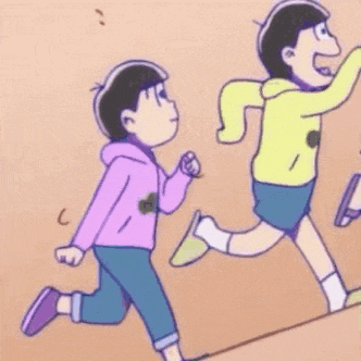 a group of cartoon characters are running and one of them is laying on the floor .