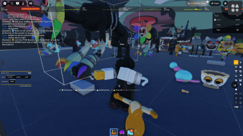 a screenshot of a video game with a person standing in front of a giant robot