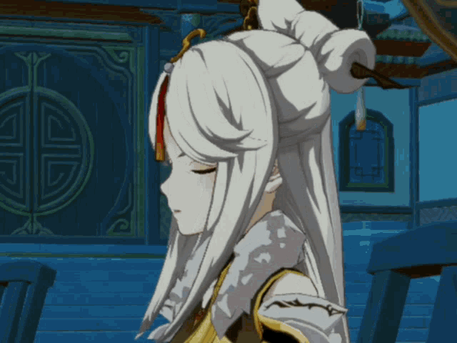 a cartoon character with a bun in her hair looks down