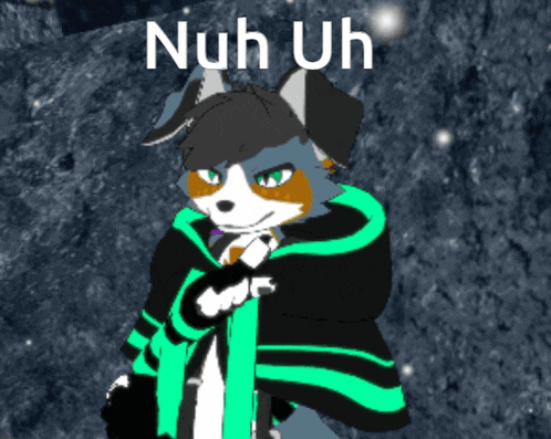a cartoon drawing of a wolf with the words nuh uh above it