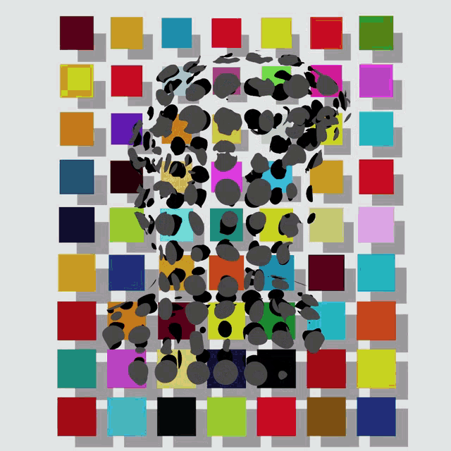 a drawing of a leopard surrounded by colorful squares and dots