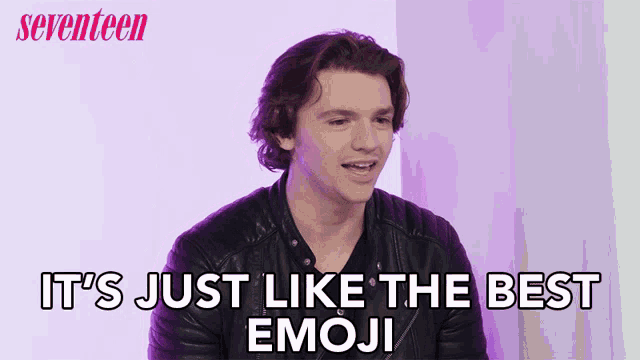 a man says it 's just like the best emoji on a purple background