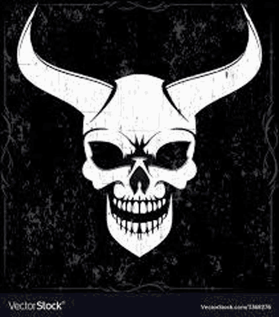a white skull with horns on a black background .