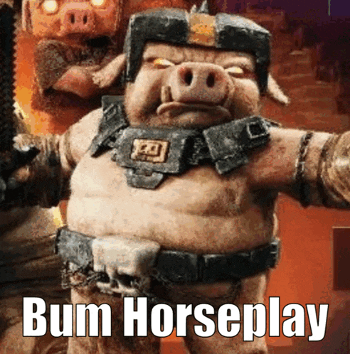 a picture of a pig with the words bum horseplay written on it