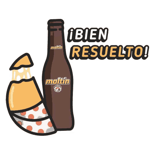 a cartoon drawing of a bottle of maltin beer next to a piece of cheese